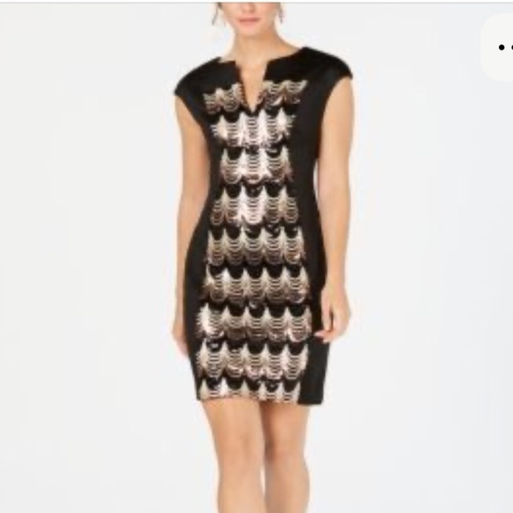 Connected Apparel Sequin Black Mini Dress | Size 14W | Party